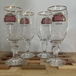 Set of 4 Stella Artois 40CL Gold Rimmed Beer Glasses Chalices Barcore Royalcore